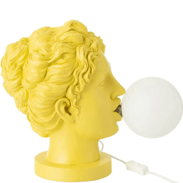 LAMPE FEMME TETE RESINE JAUNE