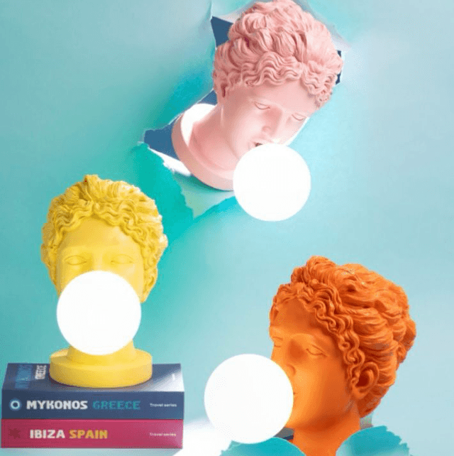 LAMPE FEMME TETE RESINE JAUNE