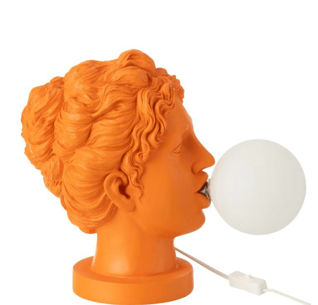LAMPE FEMME TETE RESINE ORANGE