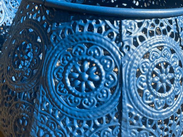 Photophore métal et verre bleu 