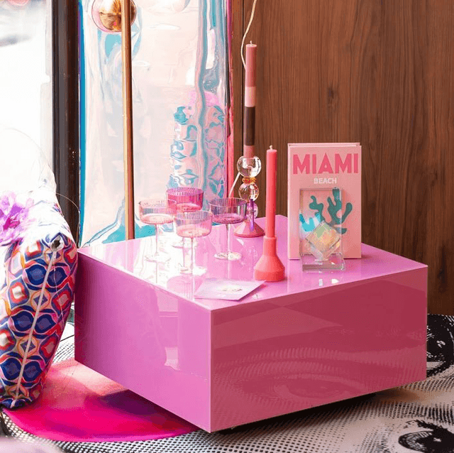 Mirror block table pink L